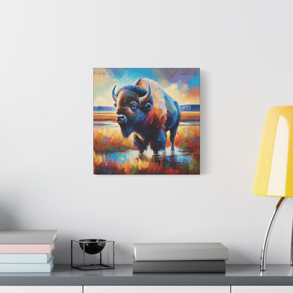 Lone Bison After Rain Impressionist Canvas Art Print