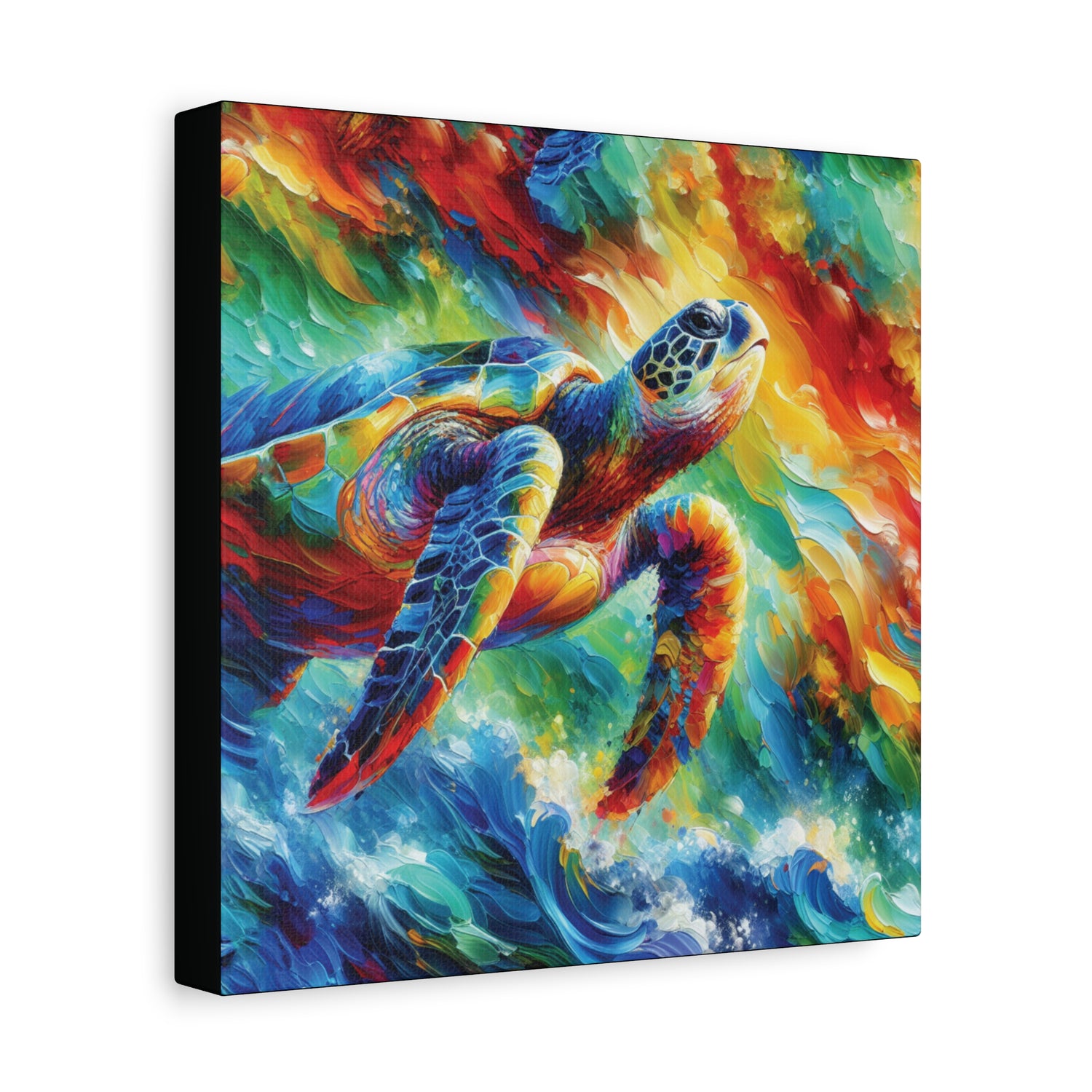 Colorful painting of a sea turtle on a colorful background