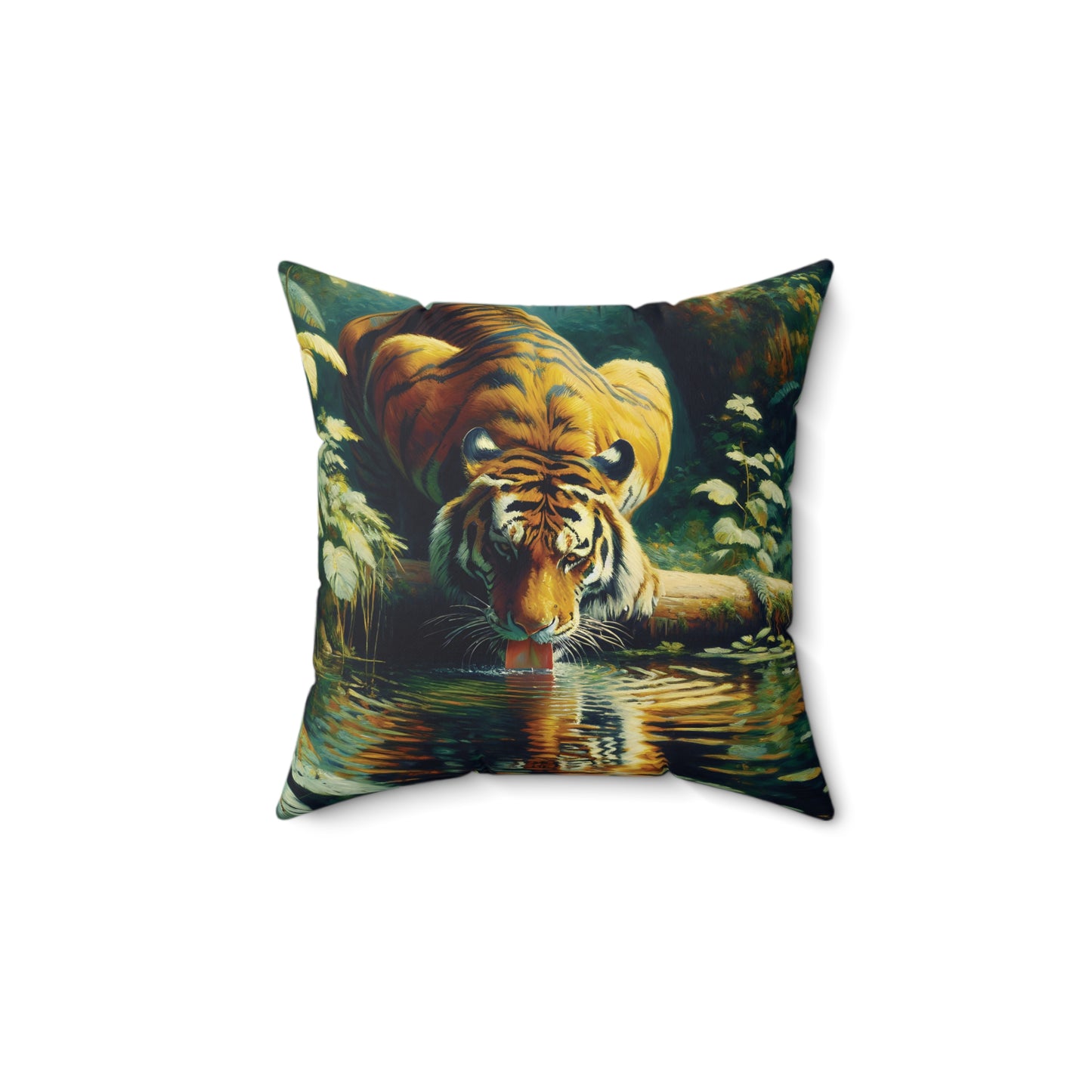Tiger Pillow - Tiger at Pond on Faux Suede Pillow