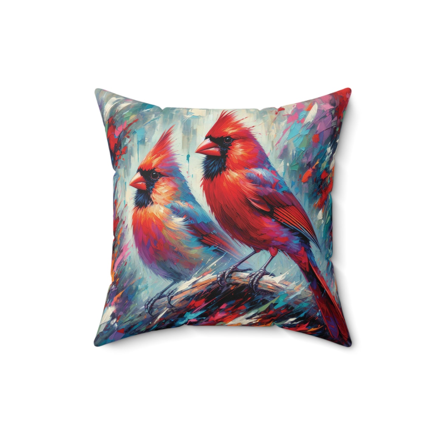 Early Winter Cardinal Pair - Square Pillow