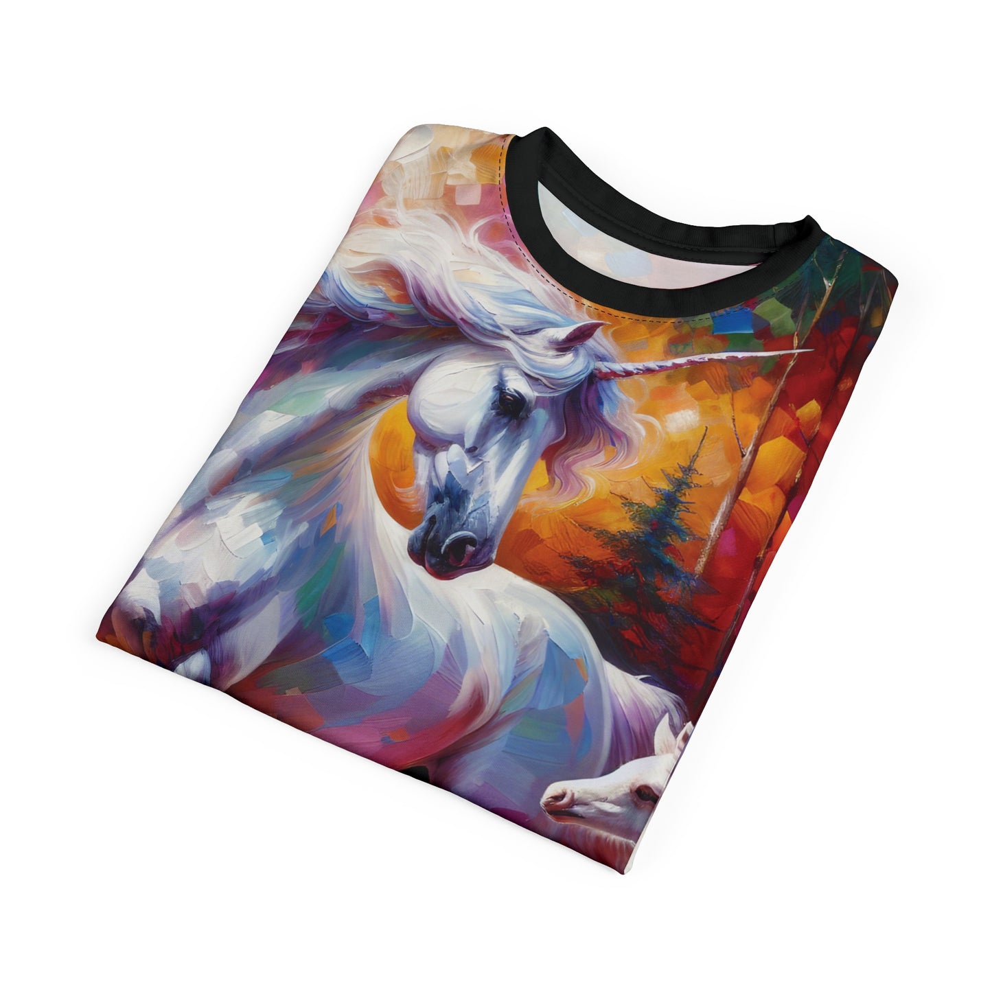 Unicorn Dad Meets Daughter Art Tee | Colorful Unisex Cut & Sew T-Shirt, Wildlife Apparel, Unique Graphic Tee