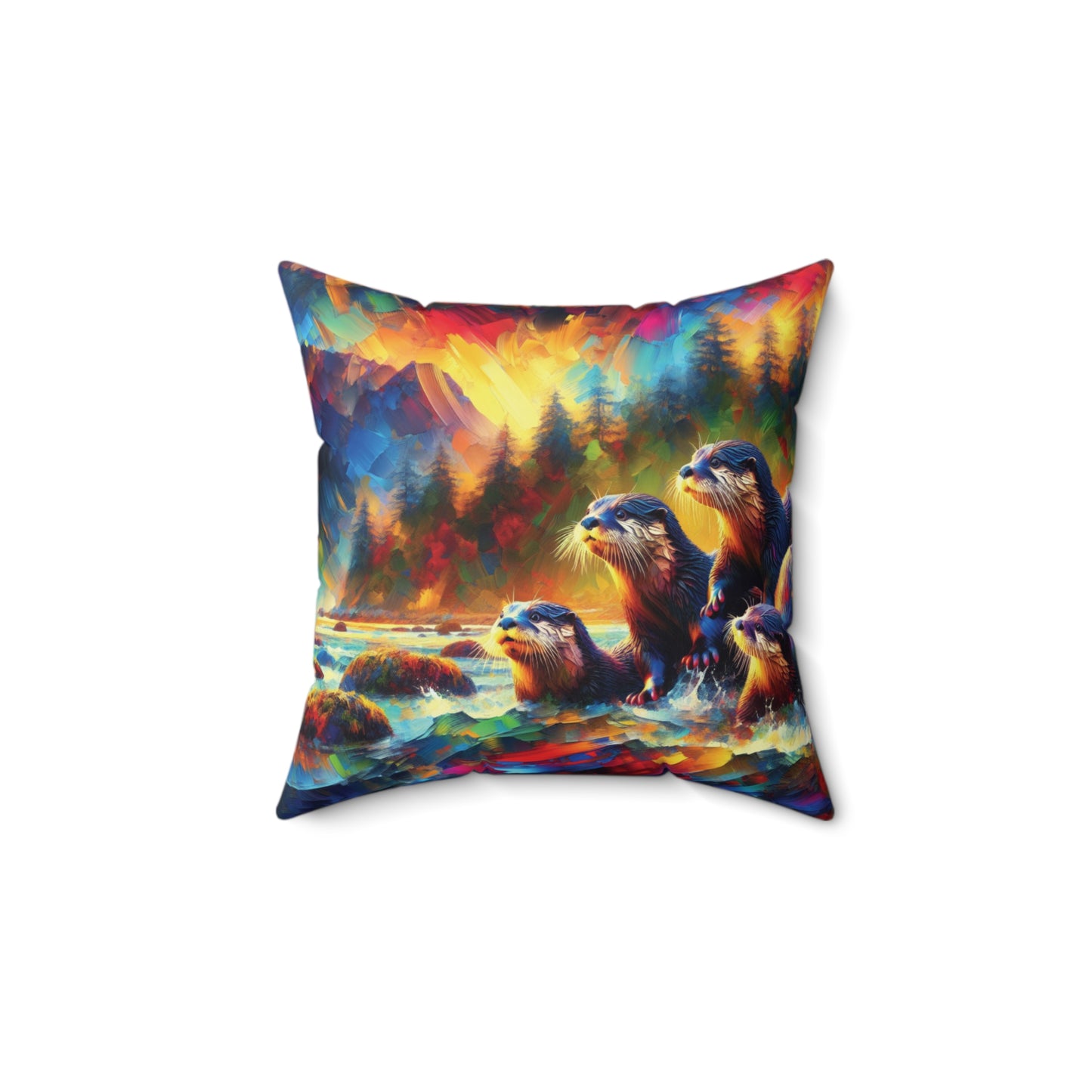 River Otters at Sunset - Square Pillows