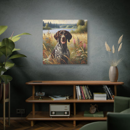 German Shorthaired Pointer by Lake, Canvas Wall Art in Impressionist Style