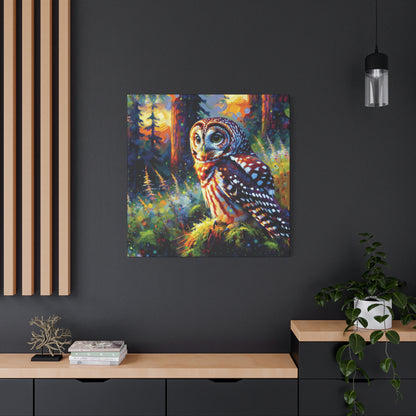 Barred Owl at Sunset Impressionist Canvas Art Print