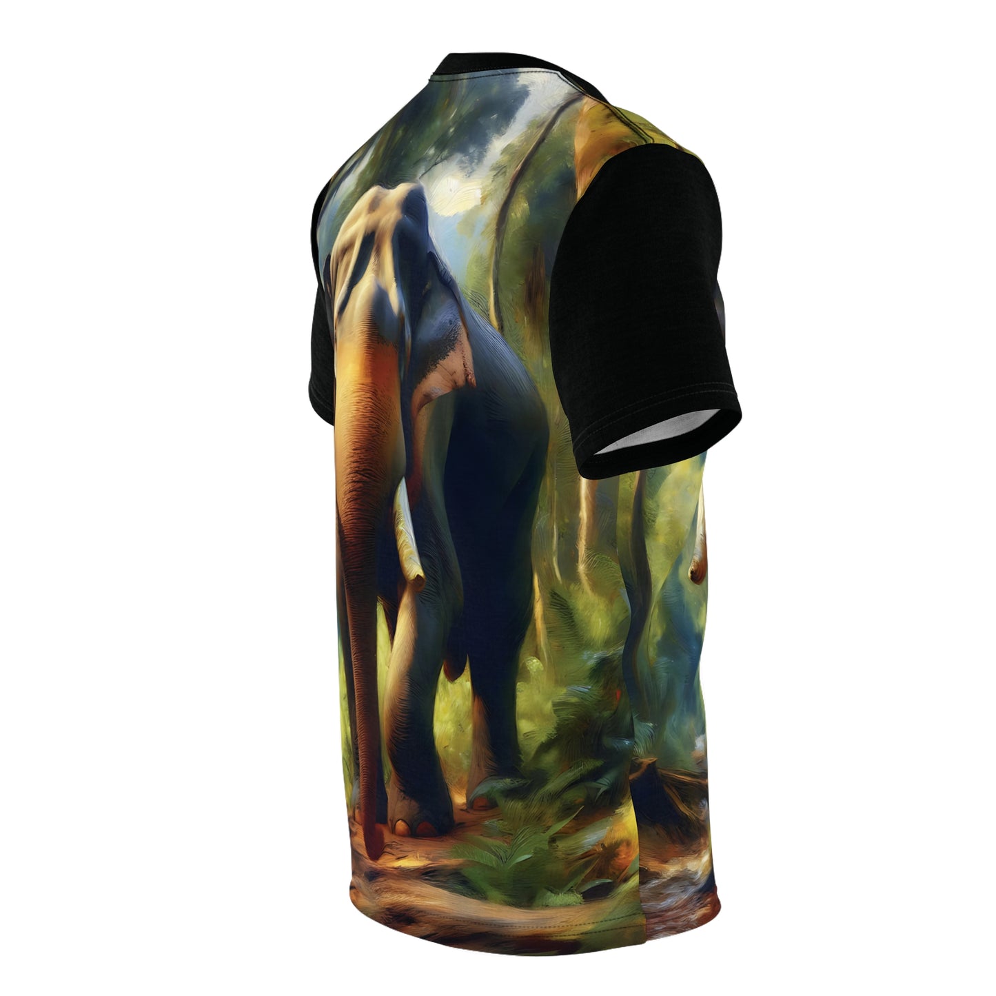 Asiatic Bull Elephant Vibrant Art Tee | Colorful Unisex Cut & Sew T-Shirt, Wildlife Apparel, Unique Graphic Tee, Birthday Gift