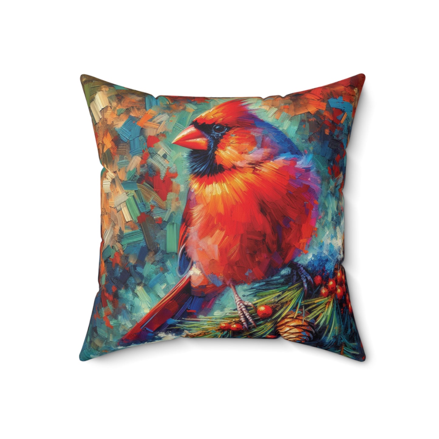 Cardinal with Berries - Square Pillow