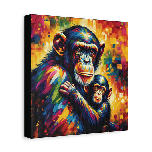 Colorful painting of two chimpanzees on a abstract background