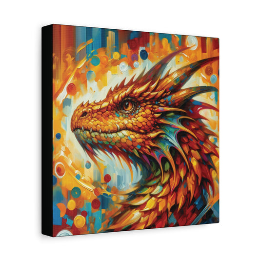 A vibrant canvas print featuring a colorful and stylized dragon with an impressionist art style.