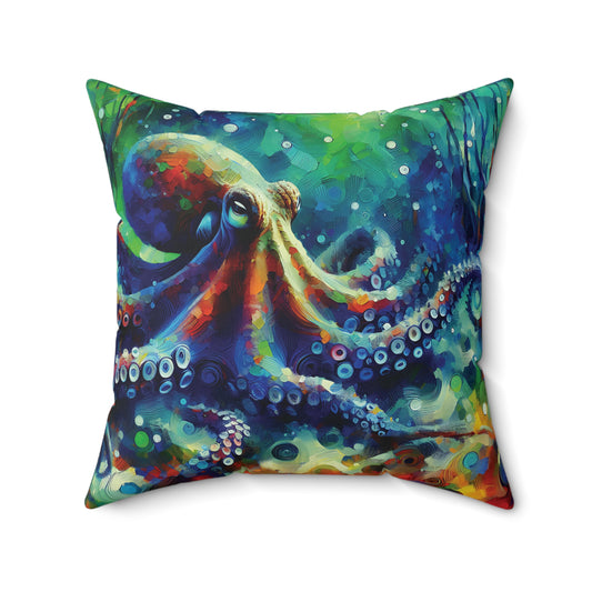 Colorful octopus pillow with a vibrant underwater design