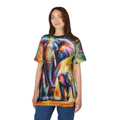 Celebrate Elephants! Vibrant Art Tee | Colorful Unisex Cut & Sew T-Shirt, Wildlife Apparel, Unique Graphic Tee, Birthday Gift