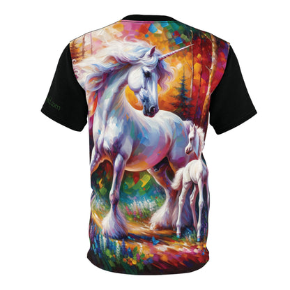 Unicorn Dad Meets Daughter Art Tee | Colorful Unisex Cut & Sew T-Shirt, Wildlife Apparel, Unique Graphic Tee