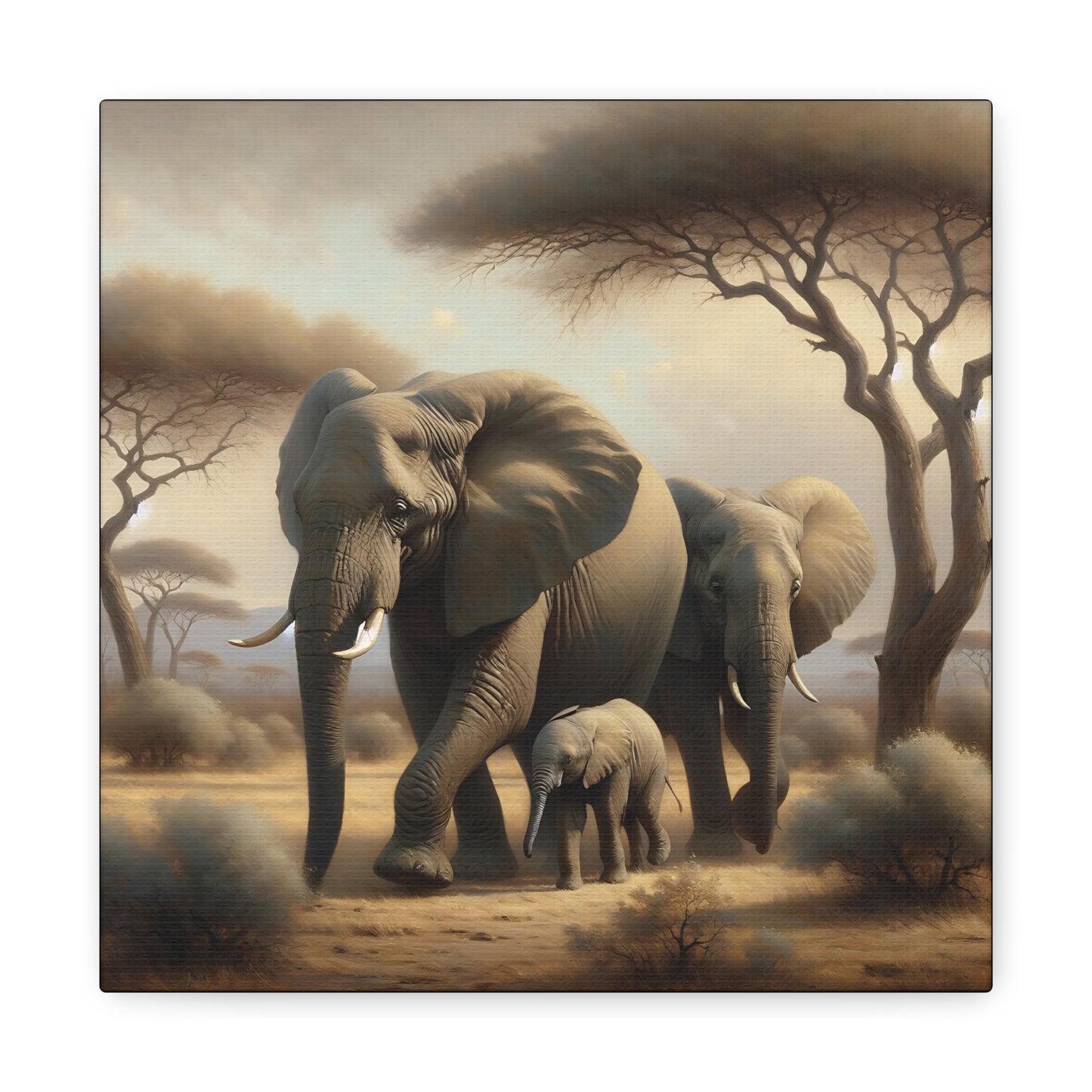 African Elephant Family Canvas Art Print