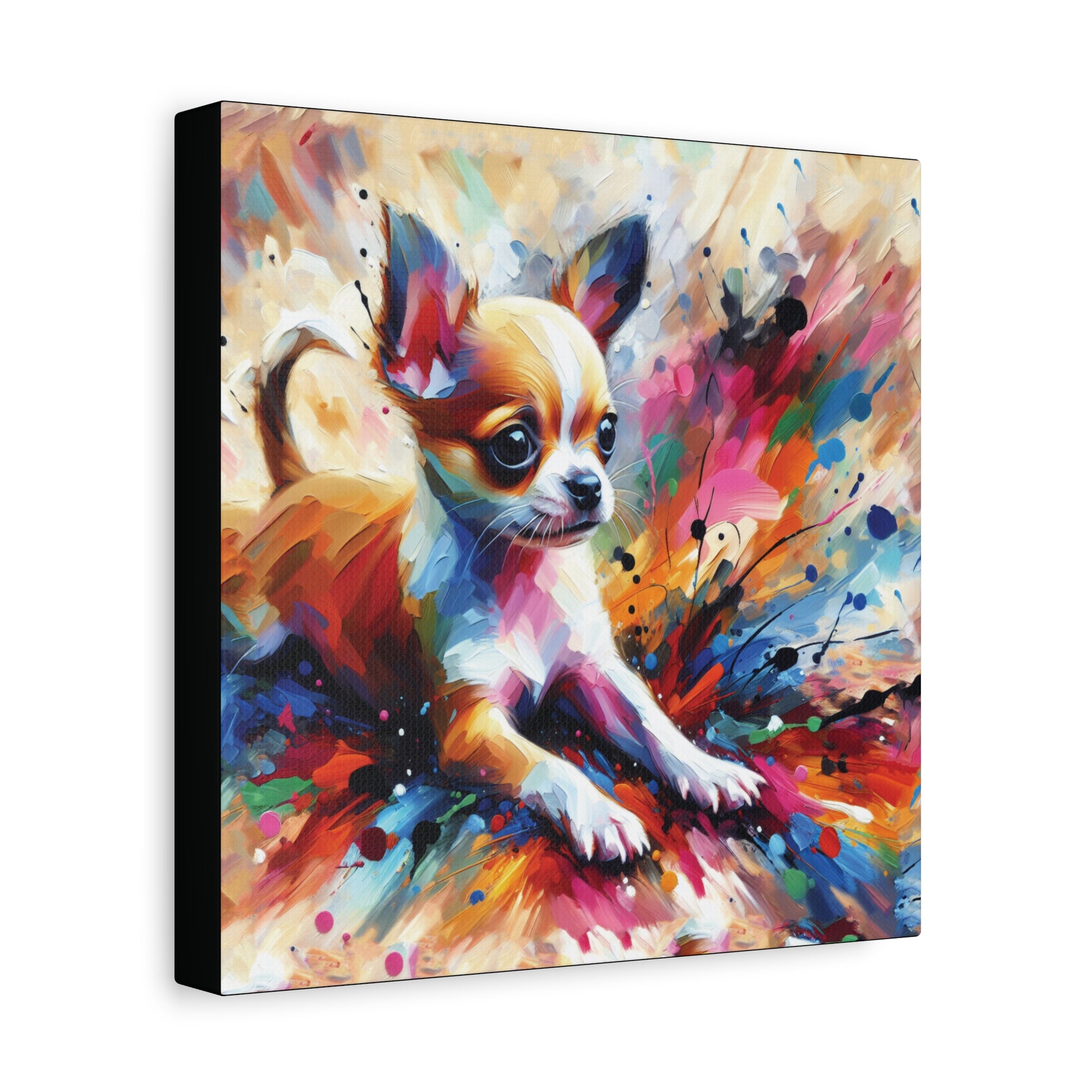 Colorful abstract painting of a chihuahua dog on a colorful background