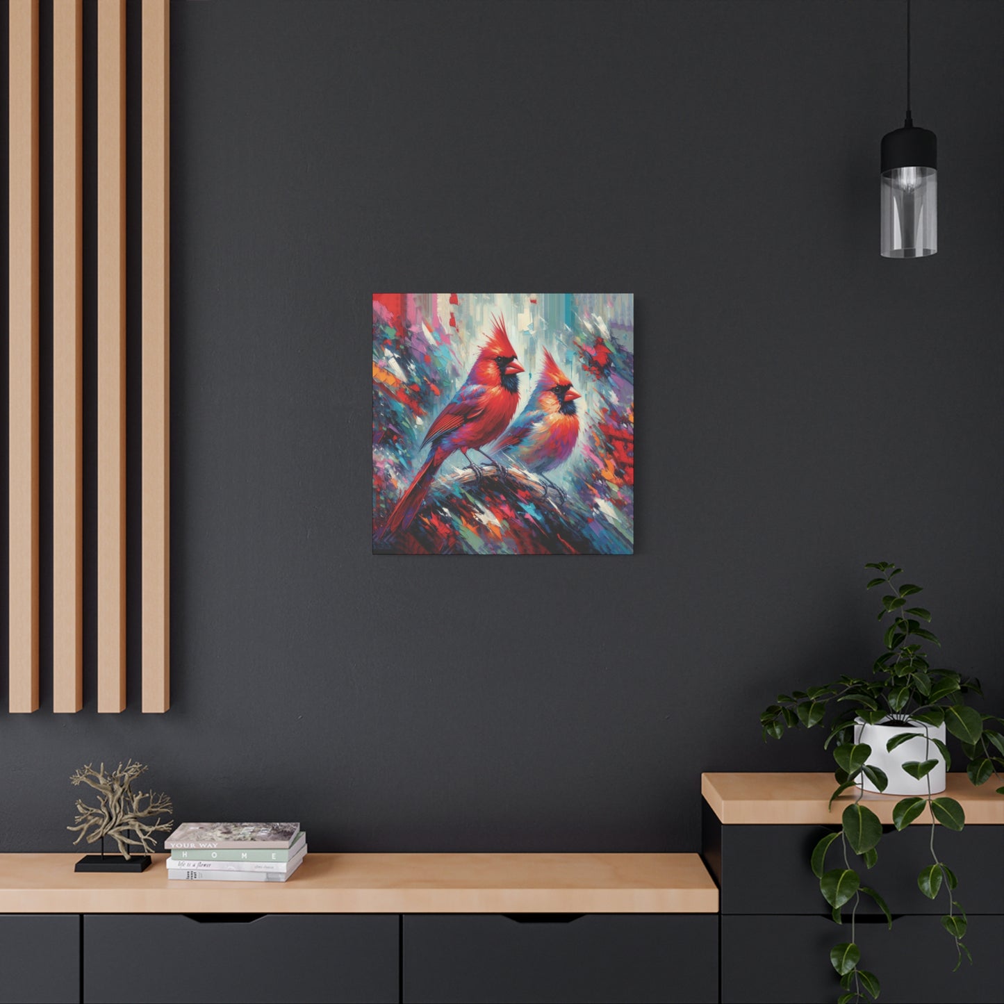 Early Winter Cardinal Pair Expressionist Canvas Wall Art