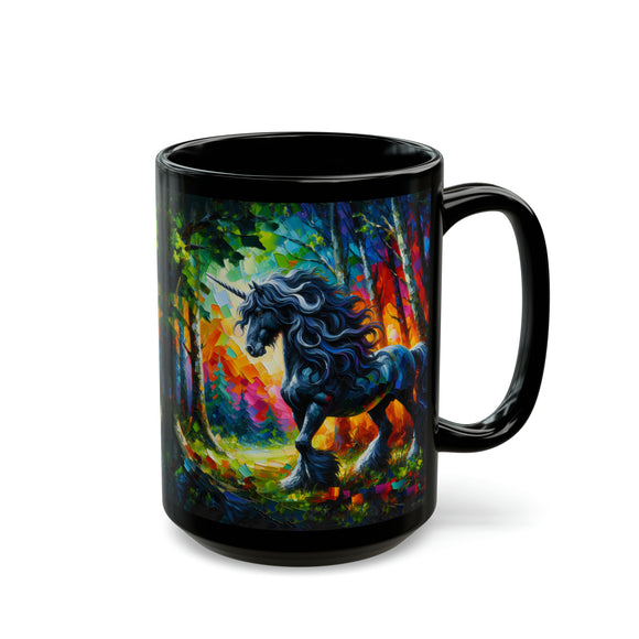 Elegant Black Stallion Unicorn - Black Mugs (11oz, 15oz)