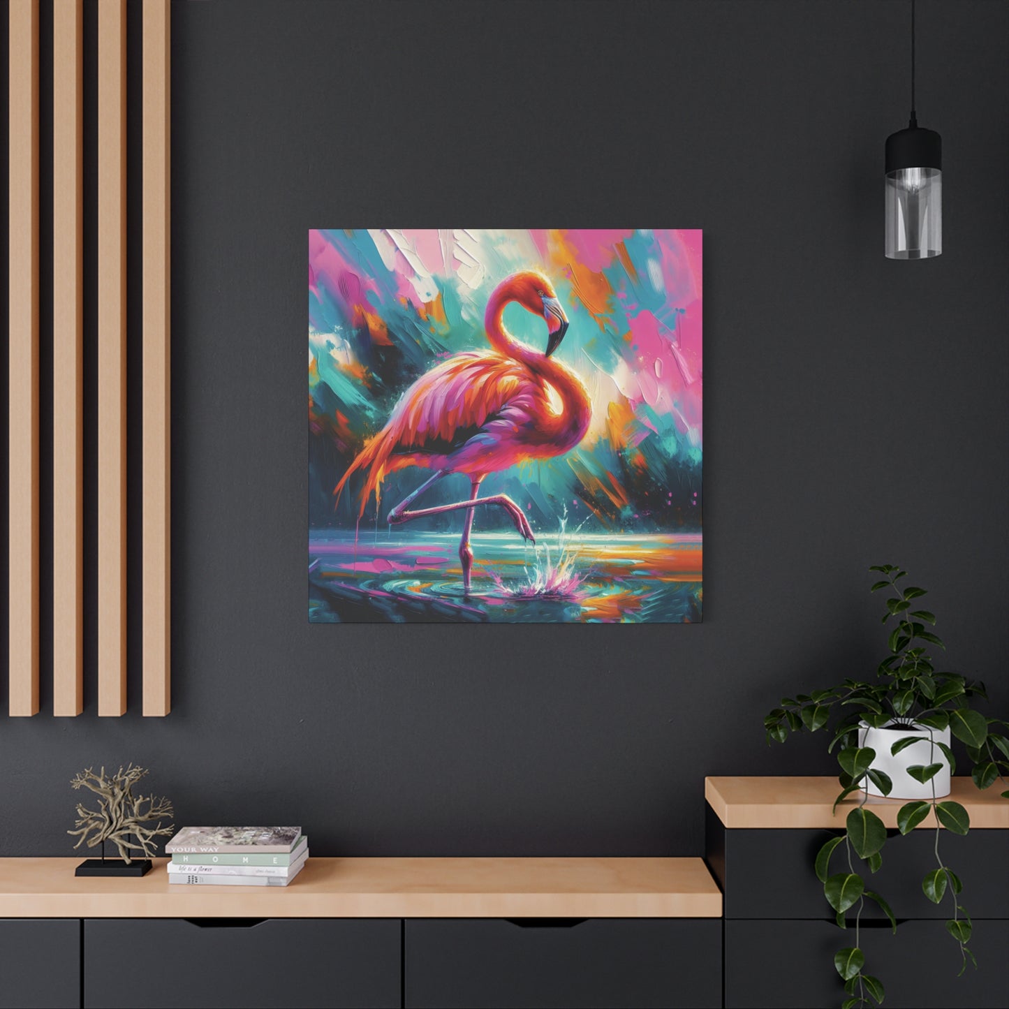 Canvas Wall Art - Flamingo Colorful Expressionist Style Print