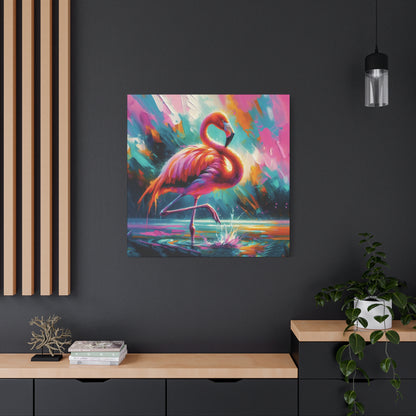 Canvas Wall Art - Flamingo Colorful Expressionist Style Print