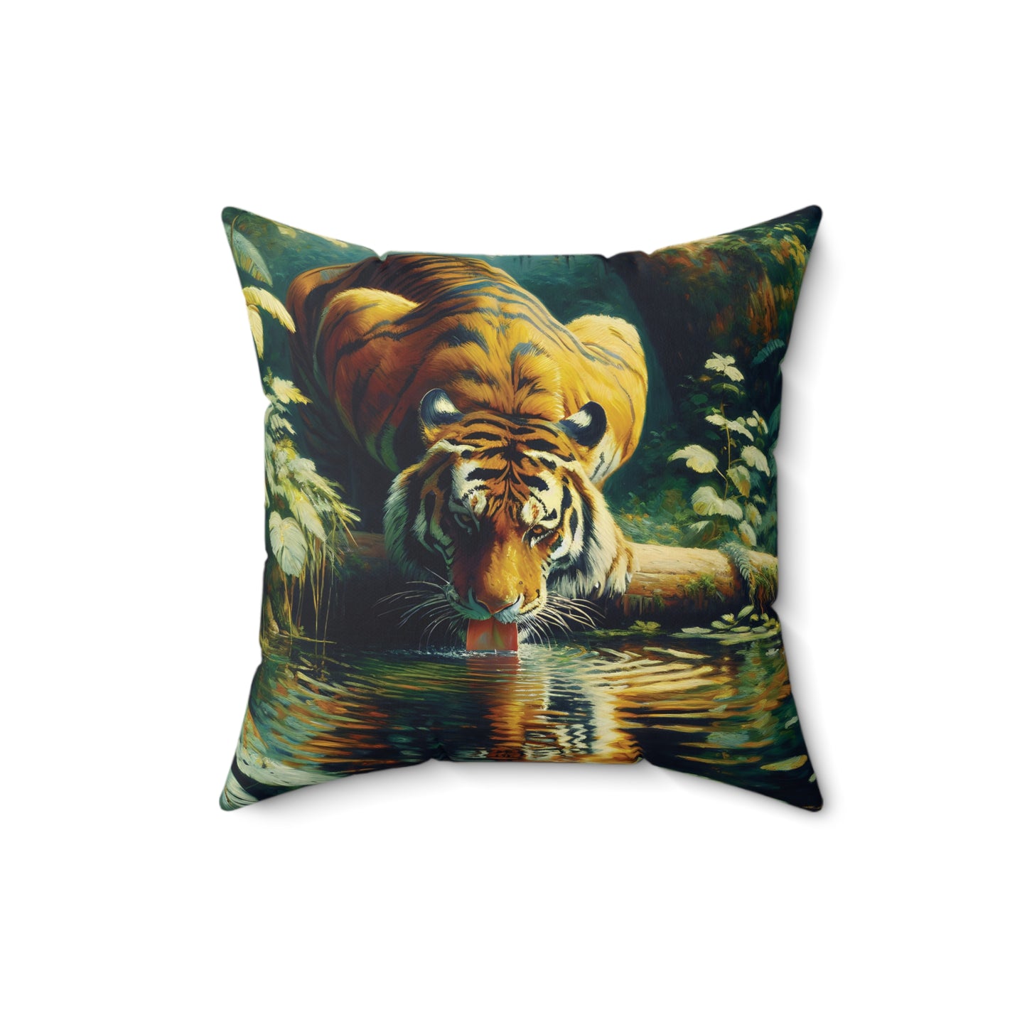 Tiger Pillow - Tiger at Pond on Faux Suede Pillow