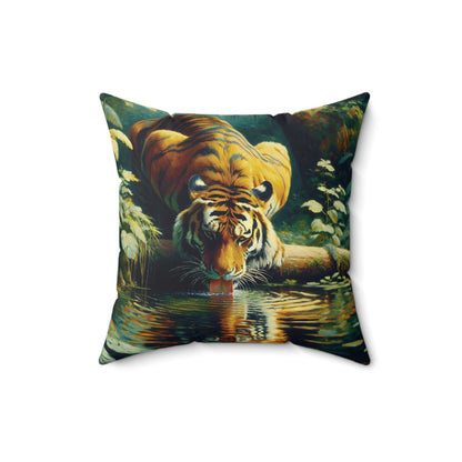 Tiger Pillow - Tiger at Pond on Faux Suede Pillow