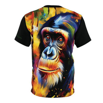 Curious Bonobo Vibrant Art Tee | Colorful Unisex Cut & Sew T-Shirt, Wildlife Apparel, Unique Graphic Tee, Birthday Gift