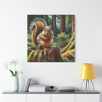Douglas Squirrel in Olympic National Forest Impressionist Canvas Art Print
