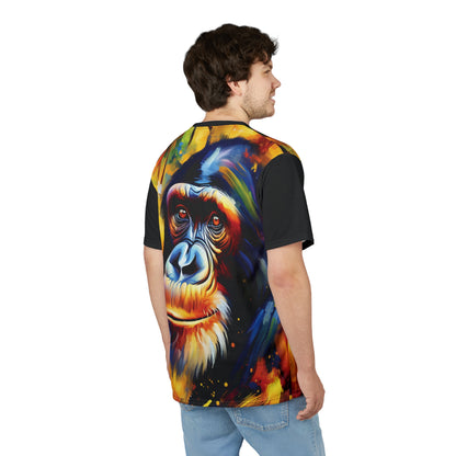 Curious Bonobo Vibrant Art Tee | Colorful Unisex Cut & Sew T-Shirt, Wildlife Apparel, Unique Graphic Tee, Birthday Gift