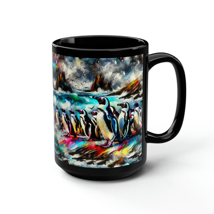 Penguin Colony Black Mug, 15oz