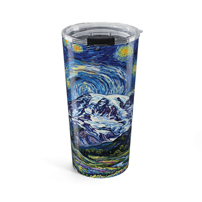 20oz Starry Night Mt Rainier Tumbler — Insulated Travel Cup with Van Gogh Style Landscape