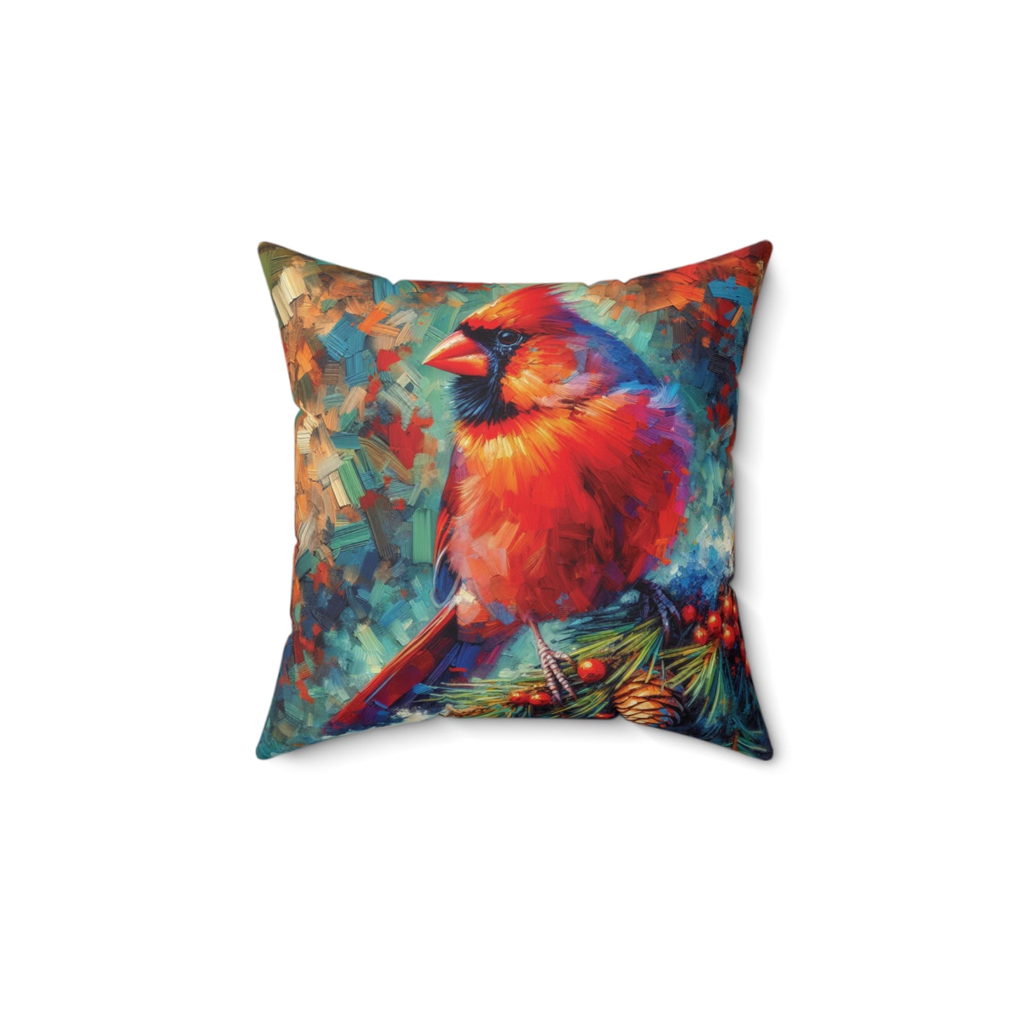 Cardinal with Berries - Square Throw Pillows