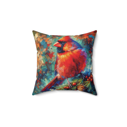 Cardinal with Berries - Square Throw Pillows