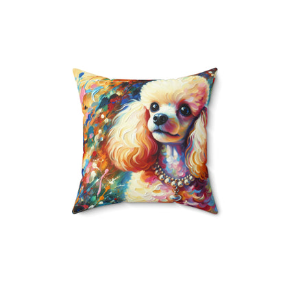 Cream Poodle with Pearls Square Pillow