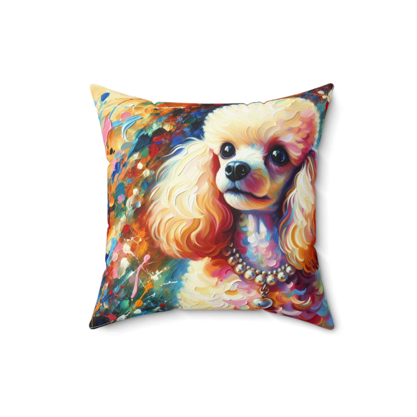 Cream Poodle with Pearls Square Pillow