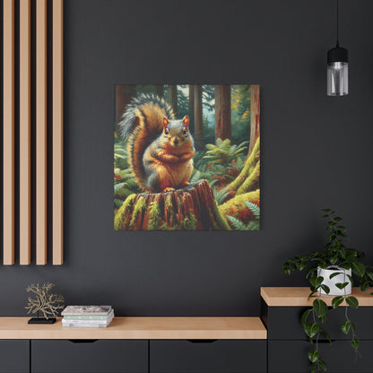 Douglas Squirrel in Olympic National Forest Impressionist Canvas Art Print