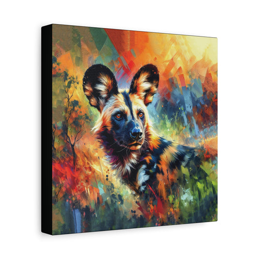African Wild Dog Portrait, Expressionist Canvas Art Print