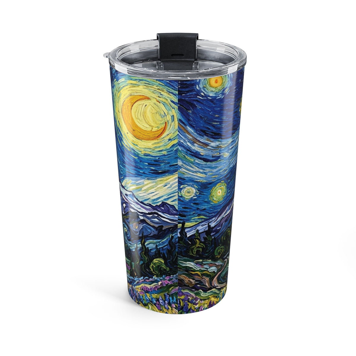 20oz Starry Night Mt Rainier Tumbler — Insulated Travel Cup with Van Gogh Style Landscape