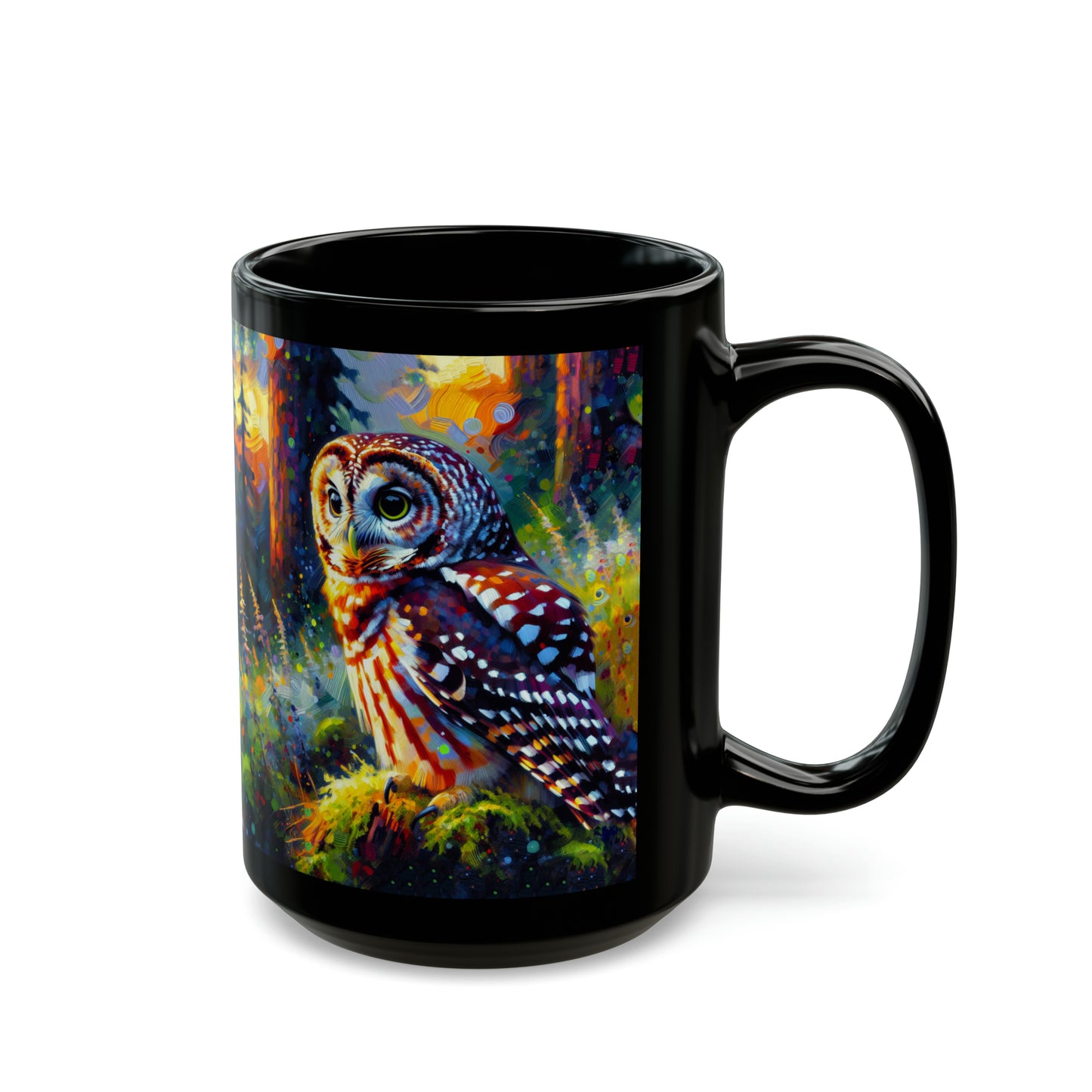 Barred Owl - Black Mugs (11oz, 15oz)