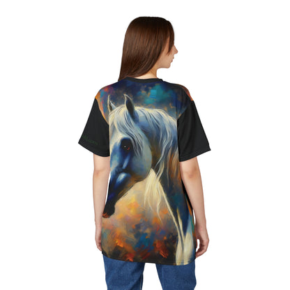 Andalusian Horse Portrait Vibrant Art Tee | Colorful Unisex Cut & Sew T-Shirt, Wildlife Apparel, Unique Graphic Tee, Birthday Gift