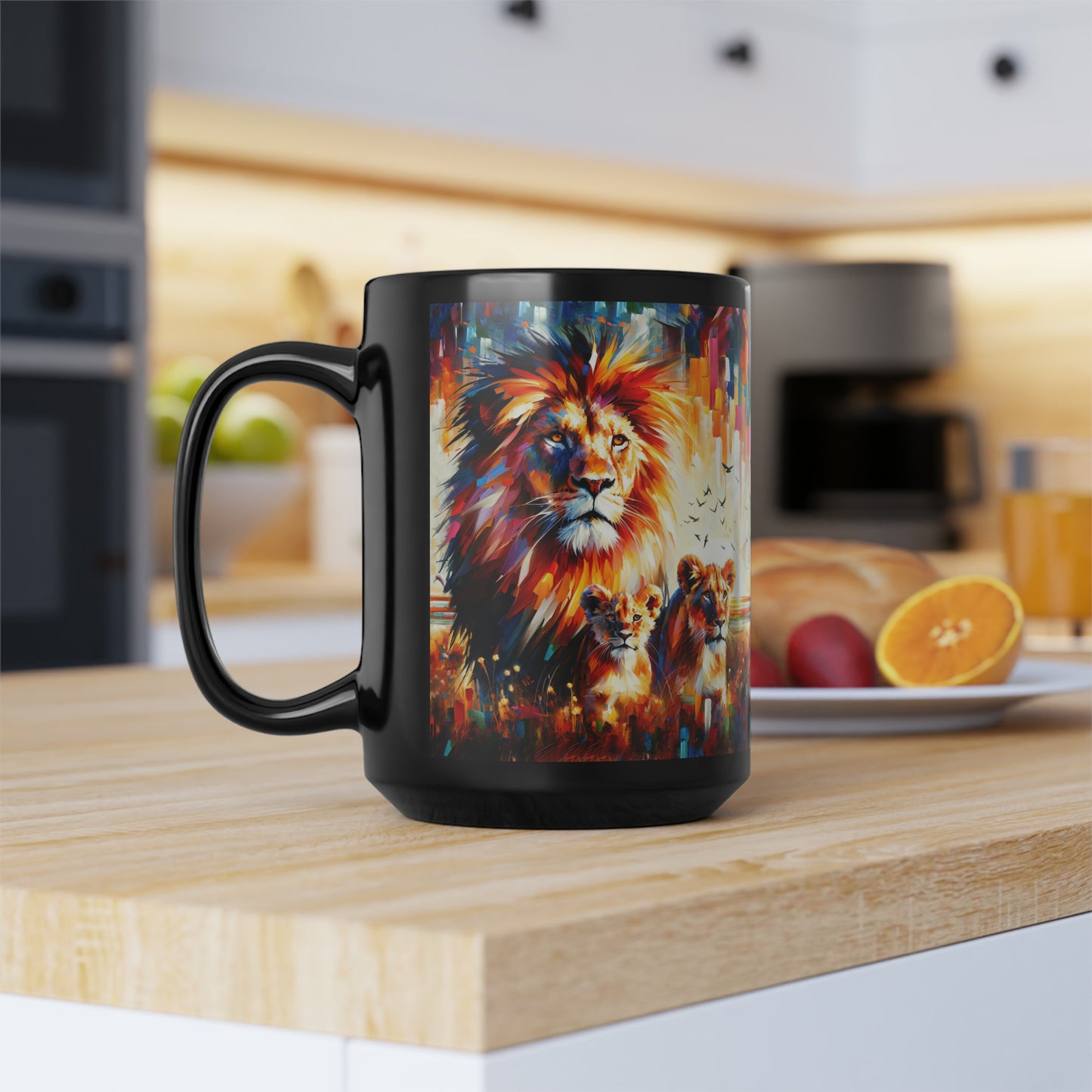 Lion Family - Black Mug, 15oz