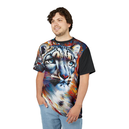 Colorful Snow Leopard Vibrant Art Tee | Colorful Unisex Cut & Sew T-Shirt, Wildlife Apparel, Unique Graphic Tee, Birthday Gift