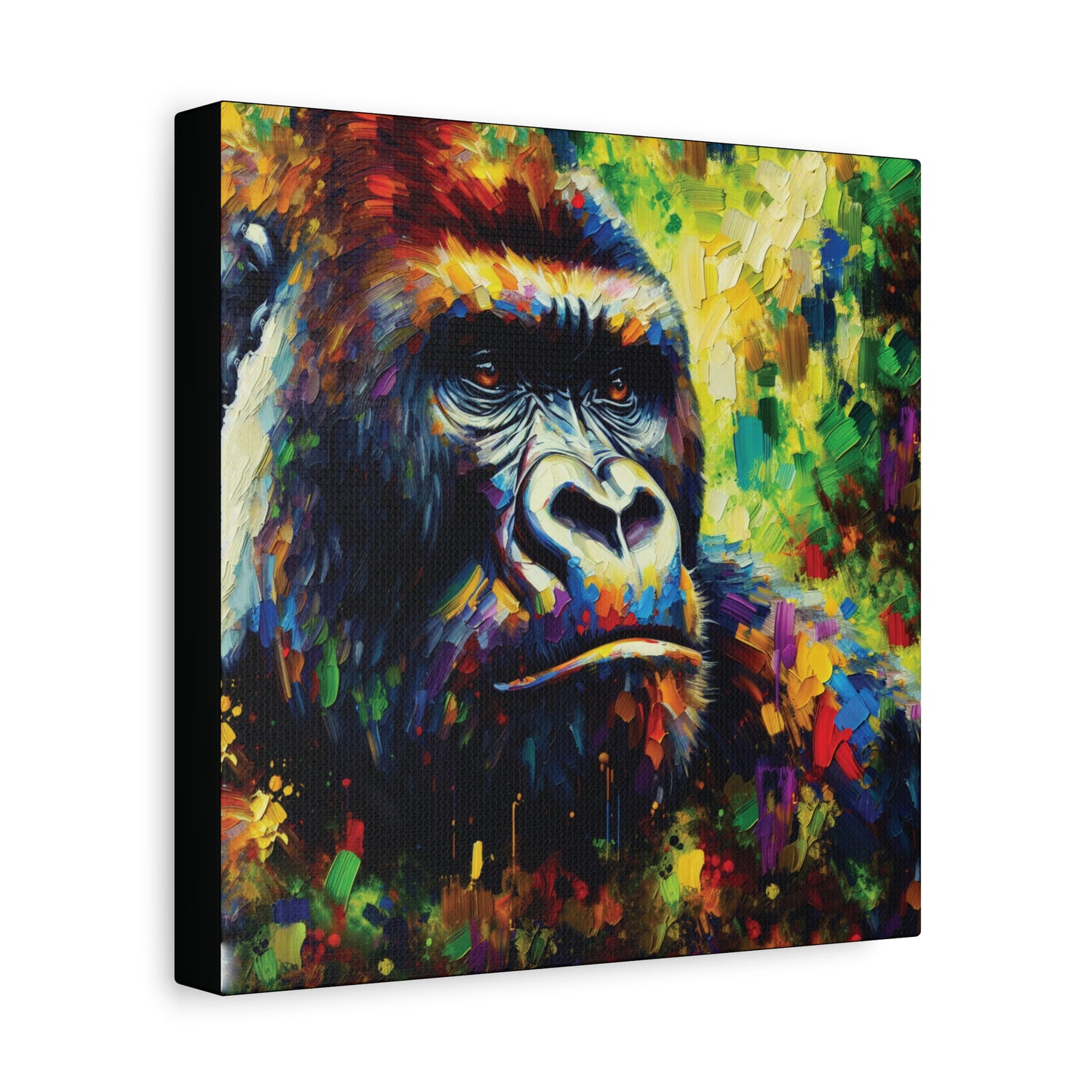 Colorful painting of a gorilla on an abstract background