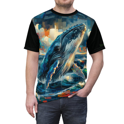 Humpback Breaching Art Tee | Colorful Unisex Cut & Sew T-Shirt, Wildlife Apparel, Unique Graphic Tee