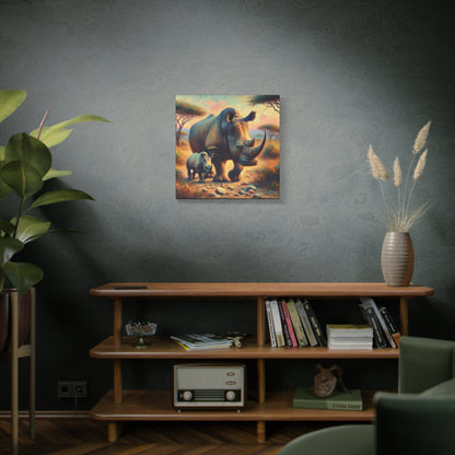 Rhino with Baby Impressionist Canvas Wall Art