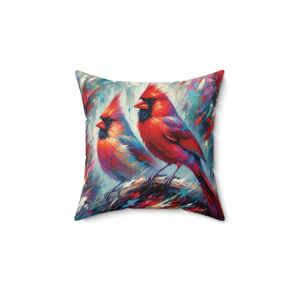 Early Winter Cardinal Pair - Square Pillow