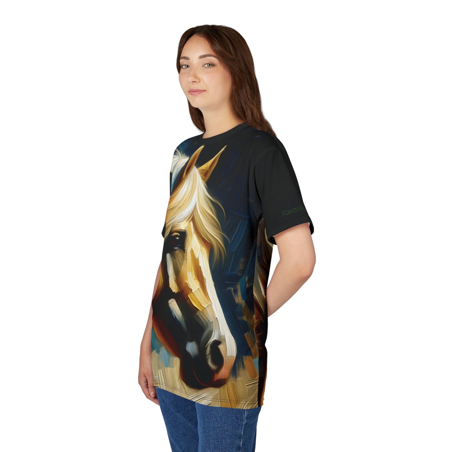 Palomino Horse Portrait Vibrant Art Tee | Colorful Unisex Cut & Sew T-Shirt, Wildlife Apparel, Unique Graphic Tee, Birthday Gift