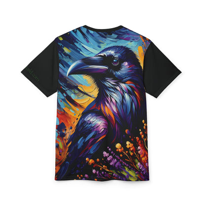 Colorful Raven Portrait Vibrant Art Tee | Colorful Unisex Cut & Sew T-Shirt, Wildlife Apparel, Unique Graphic Tee, Birthday Gift