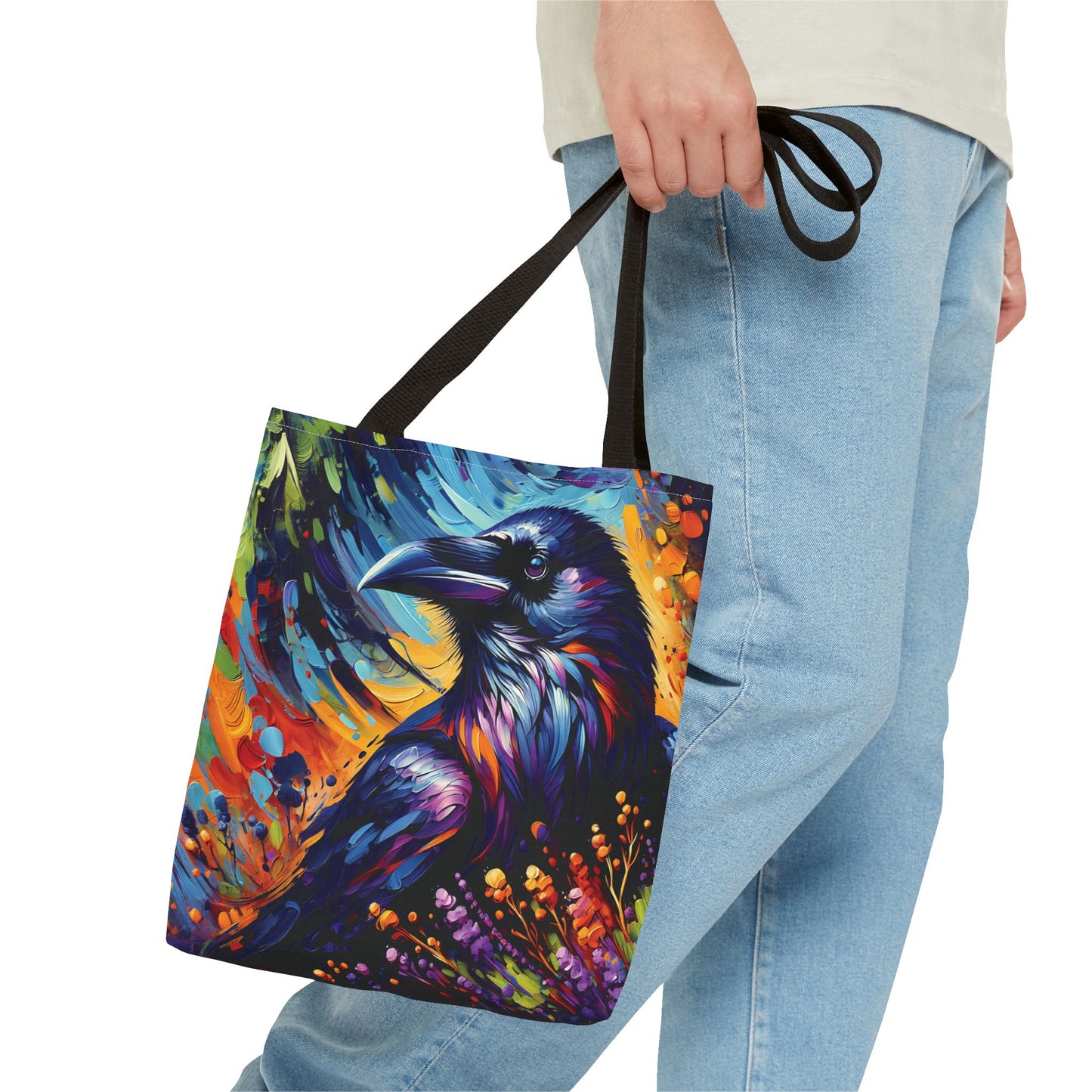 Colorful Raven Portrait Tote Bag - Stylish and Functional for Corvid Lovers
