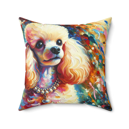 Cream Poodle with Pearls Square Pillow