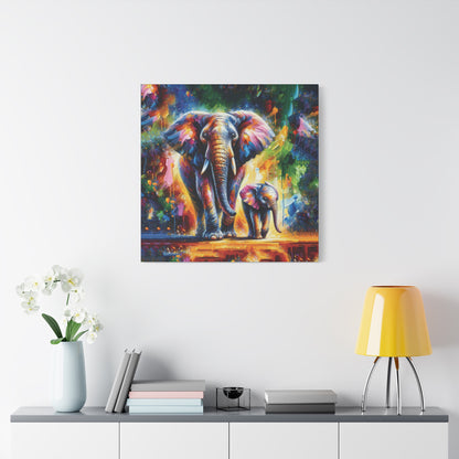 Celebrate Elephants! Expressionist Canvas Art Print