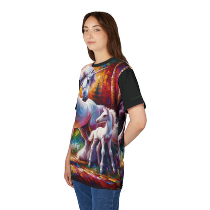 Unicorn Dad Meets Daughter Art Tee | Colorful Unisex Cut & Sew T-Shirt, Wildlife Apparel, Unique Graphic Tee
