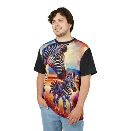 Zebra and Foal Art Tee | Colorful Unisex Cut & Sew T-Shirt, Wildlife Apparel, Unique Graphic Tee, Birthday Gift